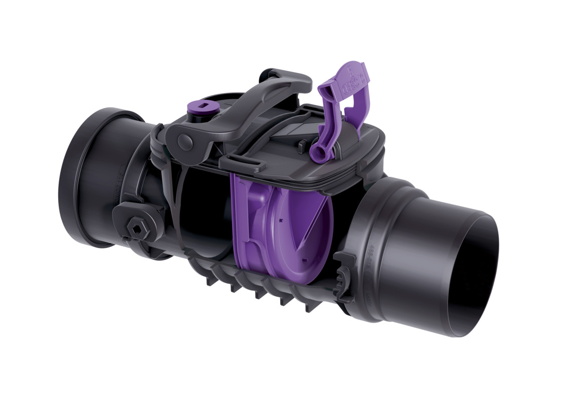 Clapet antiretour Staufix à monter dans la conduite d'eaux usées exposée, avec un clapet Clapet antiretour Staufix à monter dans la conduite d'eaux usées exposée, avec un clapet