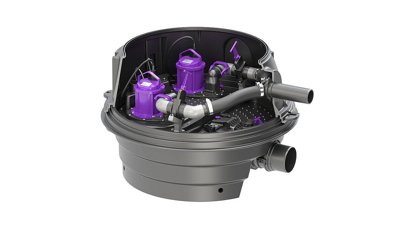 Poste de relevage hybride Ecolift XL, pour installation ultra-basse, pose sèche Poste de relevage hybride Ecolift XL, pour installation ultra-basse, pose sèche