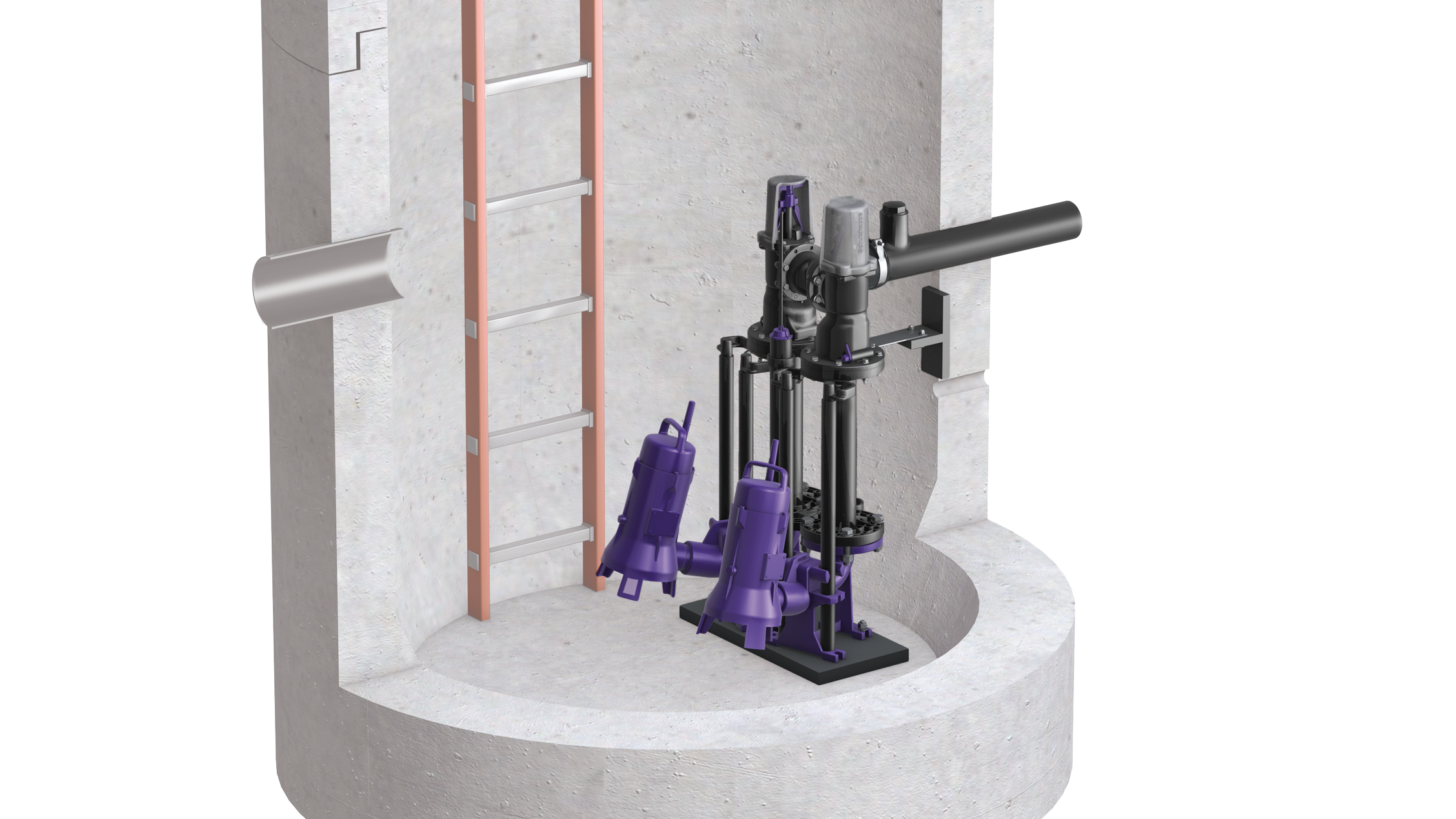 Pompes submersibles dans le regard. Pompes submersibles dans le regard.