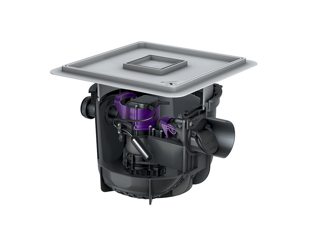 Siphon de cave Pumpfix S Underfloor pour pose encastrée en dalle, avec couvercle de recouvrement carrelable Siphon de cave Pumpfix S Underfloor pour pose encastrée en dalle, avec couvercle de recouvrement carrelable