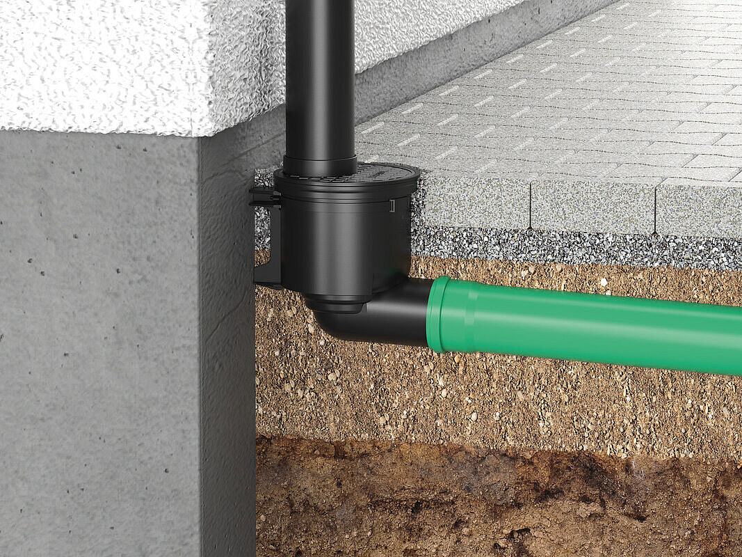 Schéma de montage de la descente d'eaux pluviales avec sortie latérale Schéma de montage de la descente d'eaux pluviales avec sortie latérale