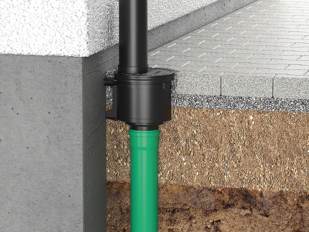 Schéma de montage de la descente d'eaux pluviales avec sortie verticale Schéma de montage de la descente d'eaux pluviales avec sortie verticale